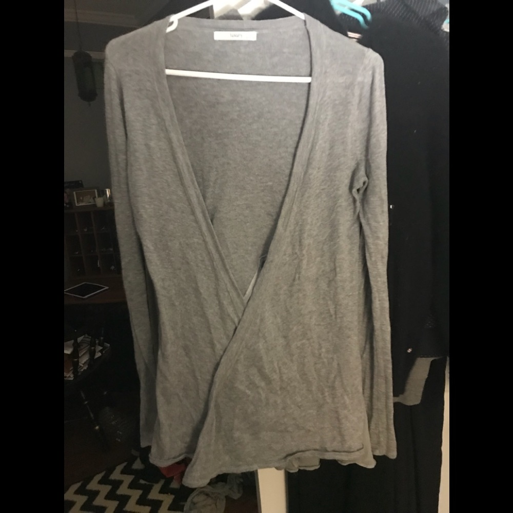 Subtle luxury grey open front silk cashmere blend cardigan xs/s